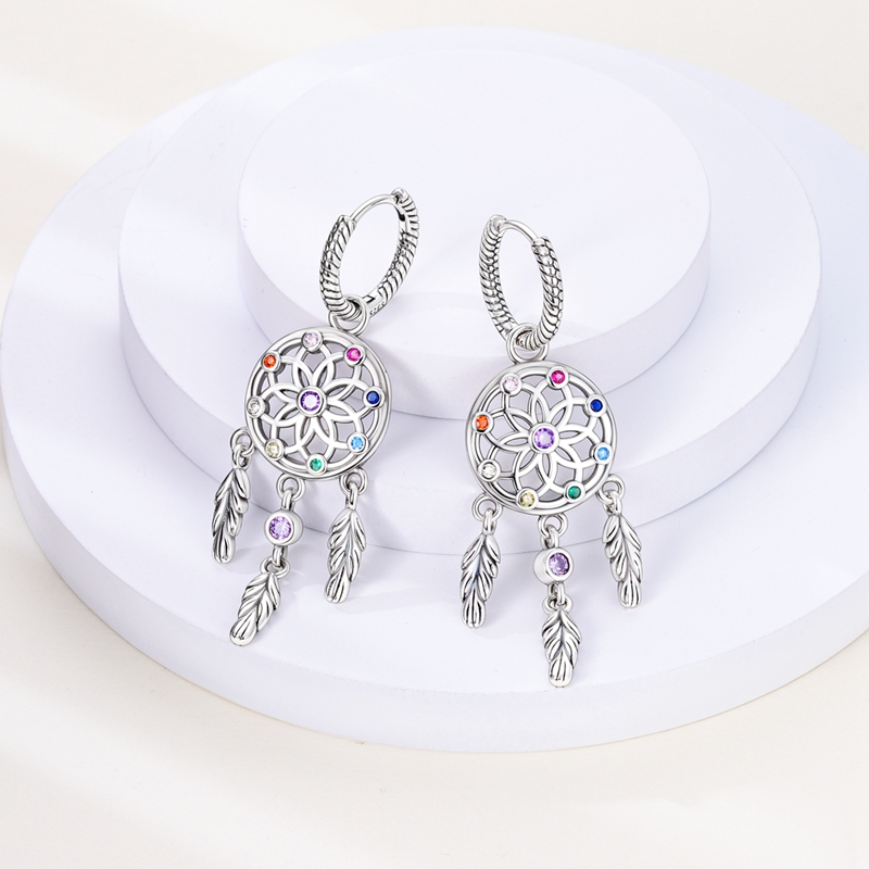 Women's Dreamcatcher Snake Bone Pattern Earrings in 925 Sterling Silver